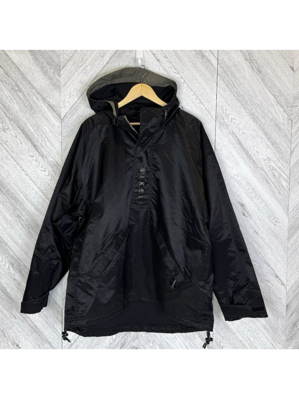 VTG 90s Nike Center Logo Pullover Anorak Jacket Black White Tag Mens Size Large